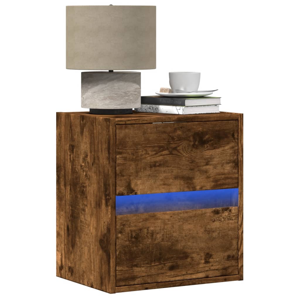 Comodă TV de perete cu lumini LED, stejar fumuriu, 41x31x45 cm GartenMobel Dekor