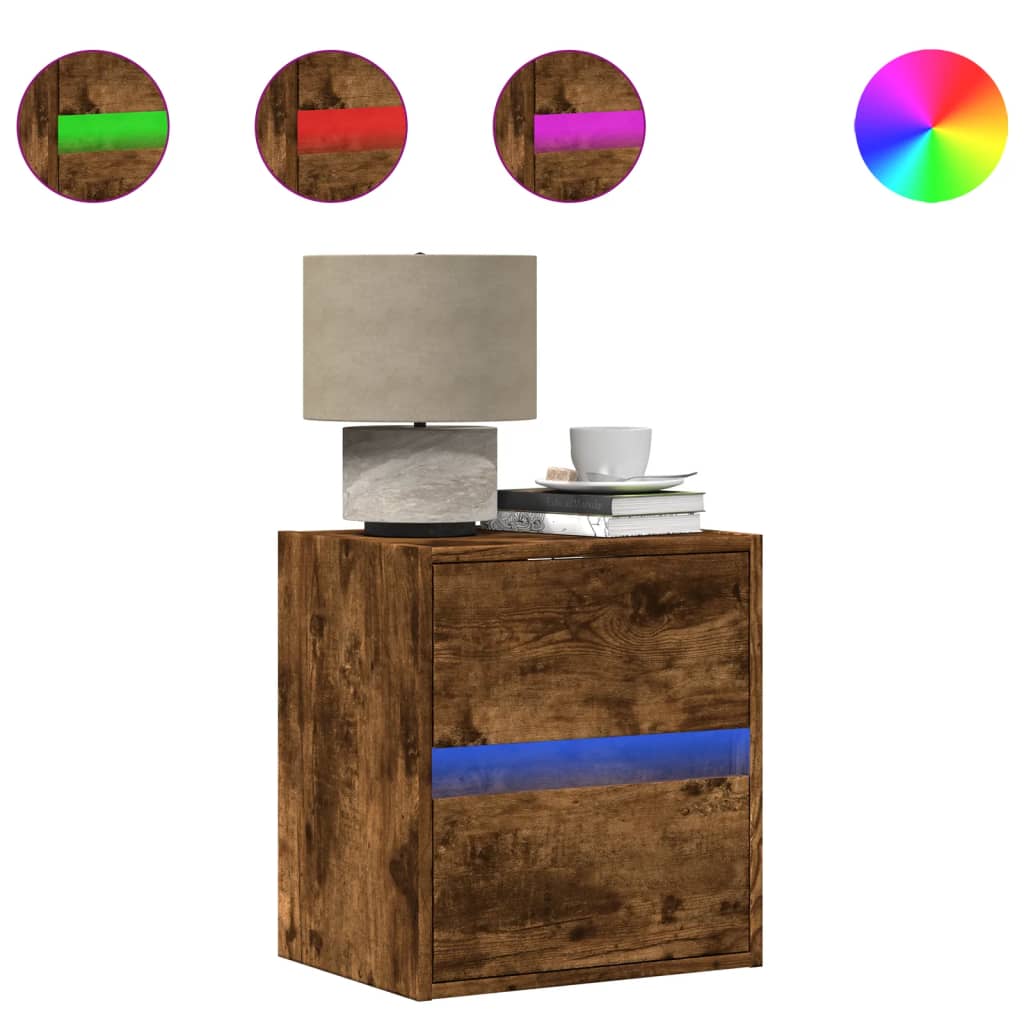 Comodă TV de perete cu lumini LED, stejar fumuriu, 41x31x45 cm GartenMobel Dekor
