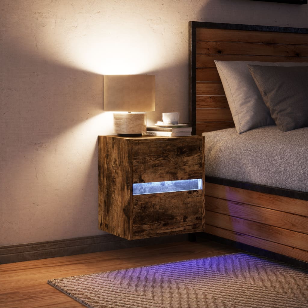 Comodă TV de perete cu lumini LED, stejar fumuriu, 41x31x45 cm GartenMobel Dekor