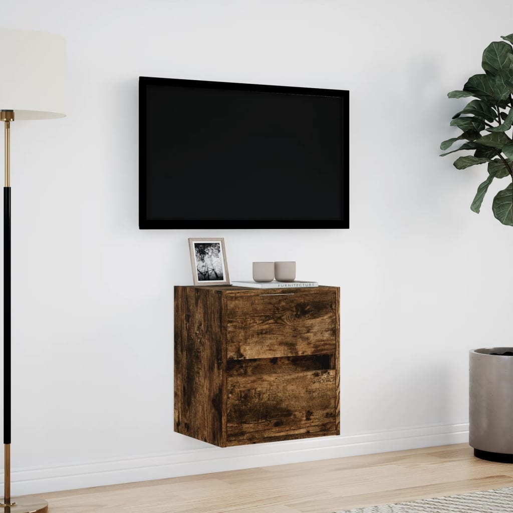 Comodă TV de perete cu lumini LED, stejar fumuriu, 41x31x45 cm GartenMobel Dekor
