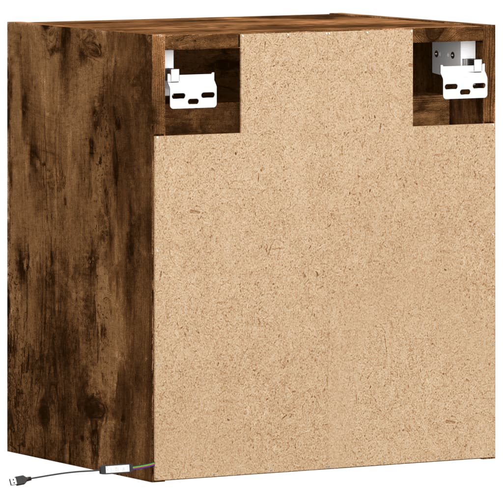 Comodă TV de perete cu lumini LED, stejar fumuriu, 41x31x45 cm GartenMobel Dekor