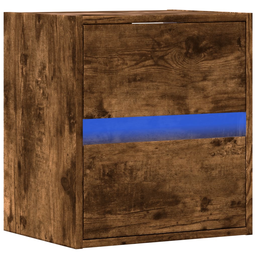 Comodă TV de perete cu lumini LED, stejar fumuriu, 41x31x45 cm GartenMobel Dekor