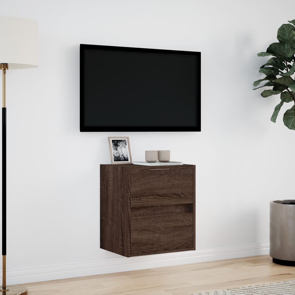 Comodă TV de perete cu lumini LED, stejar maro, 41x31x45 cm GartenMobel Dekor