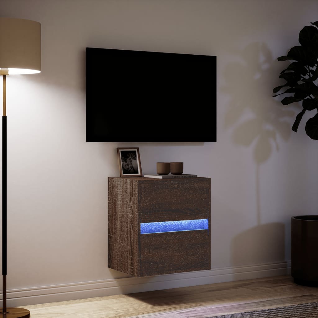 Comodă TV de perete cu lumini LED, stejar maro, 41x31x45 cm GartenMobel Dekor