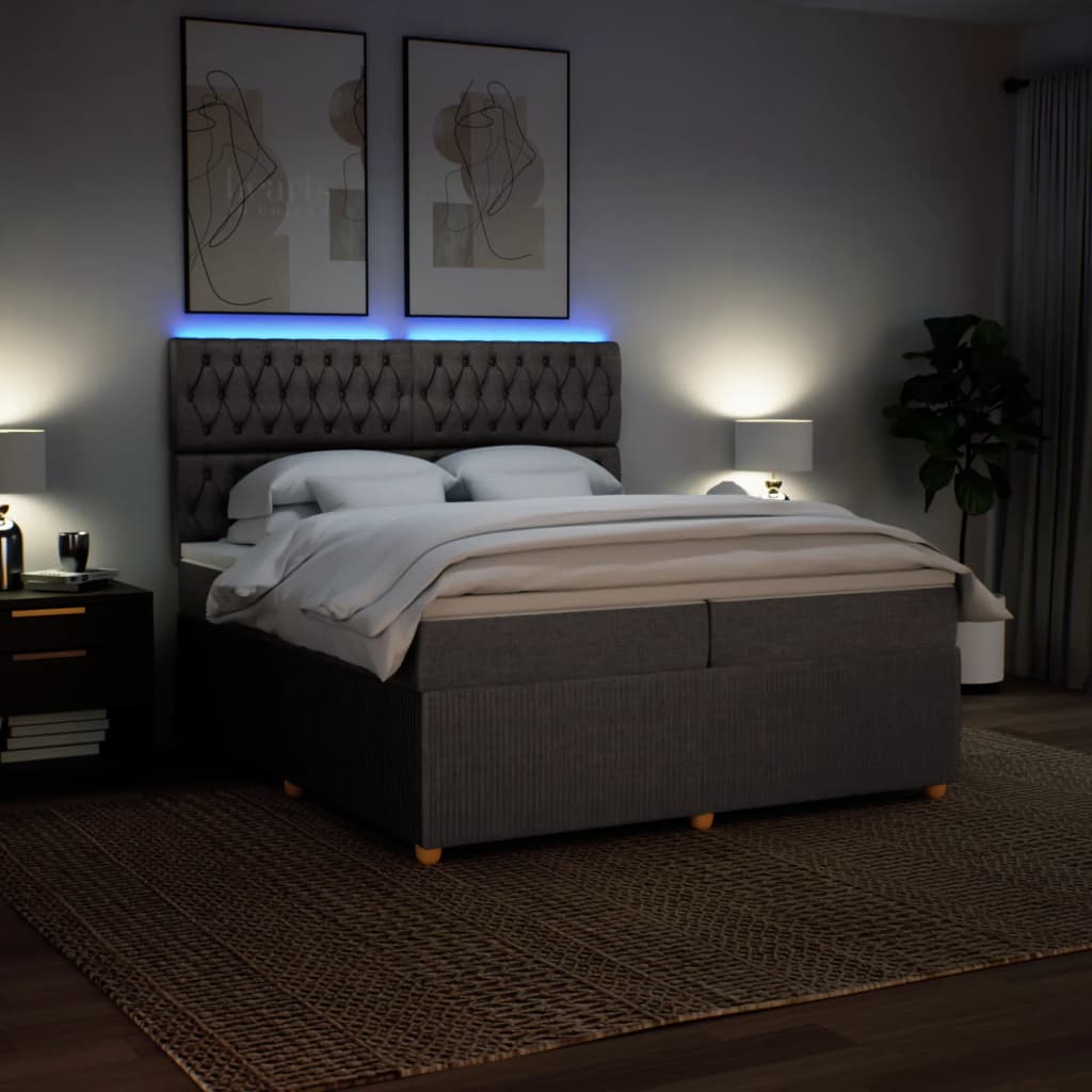 Pat box spring cu saltea, gri taupe, 200x200 cm, textil GartenMobel Dekor