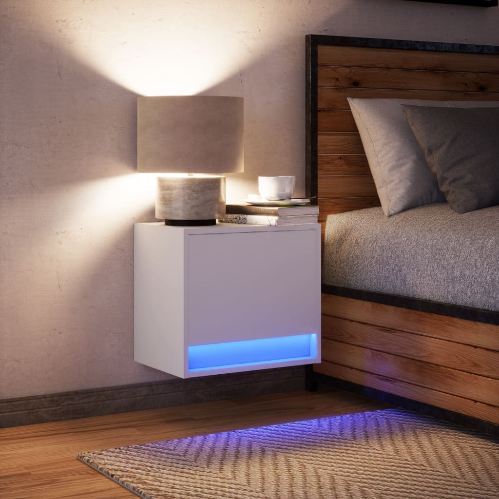 Noptieră montată pe perete cu lumini LED, alb GartenMobel Dekor