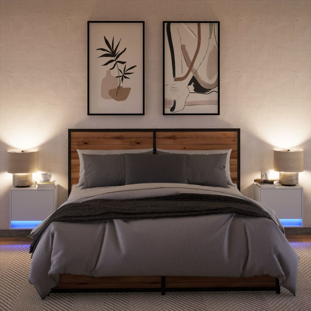 Noptiere montate pe perete cu lumini LED, 2 buc., alb GartenMobel Dekor