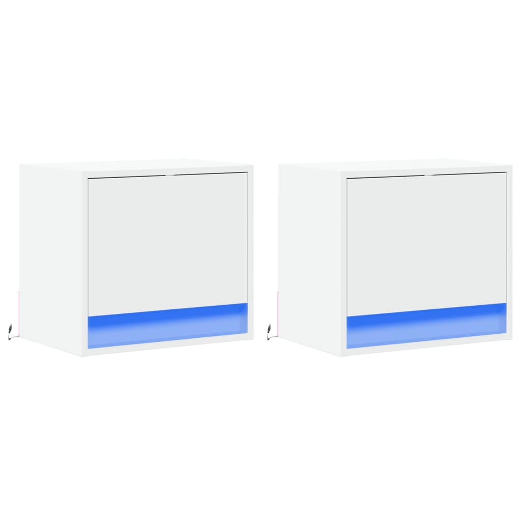 Noptiere montate pe perete cu lumini LED, 2 buc., alb GartenMobel Dekor
