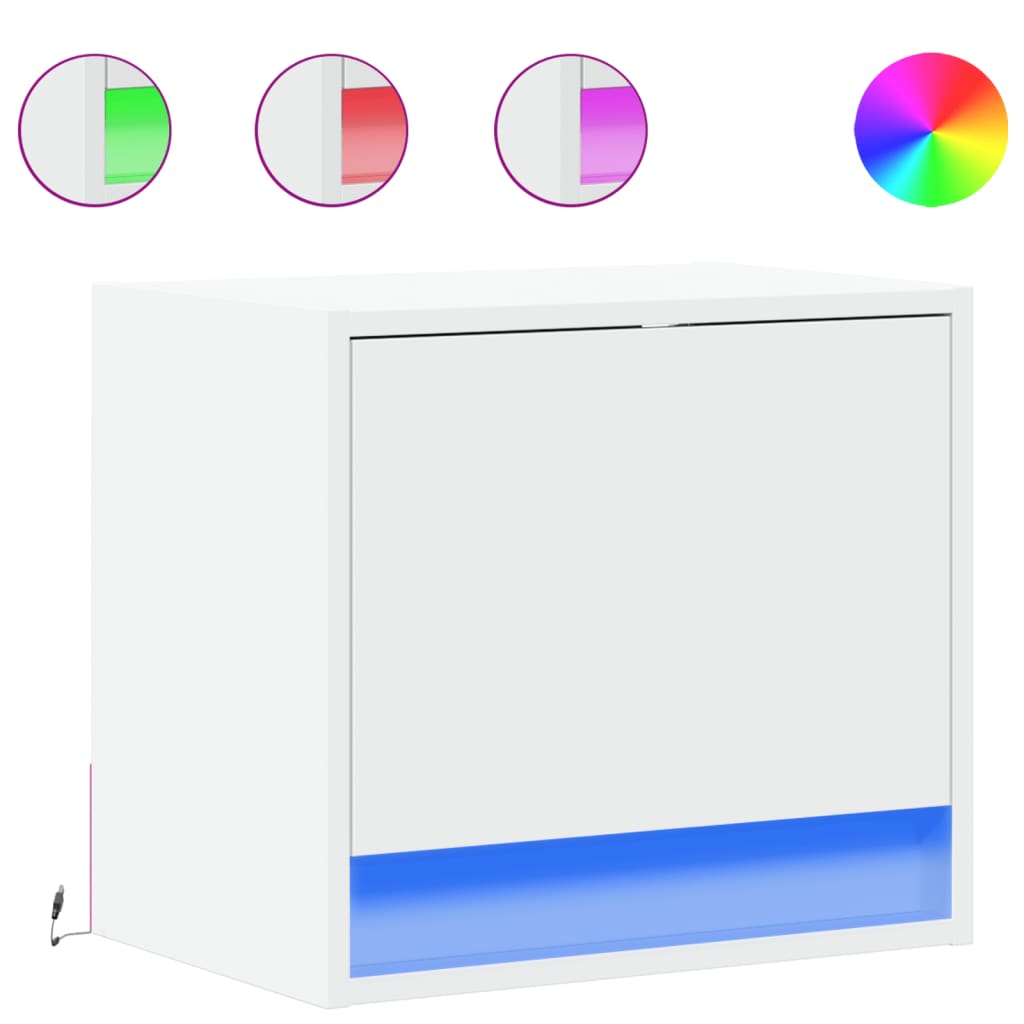 Noptiere montate pe perete cu lumini LED, 2 buc., alb GartenMobel Dekor