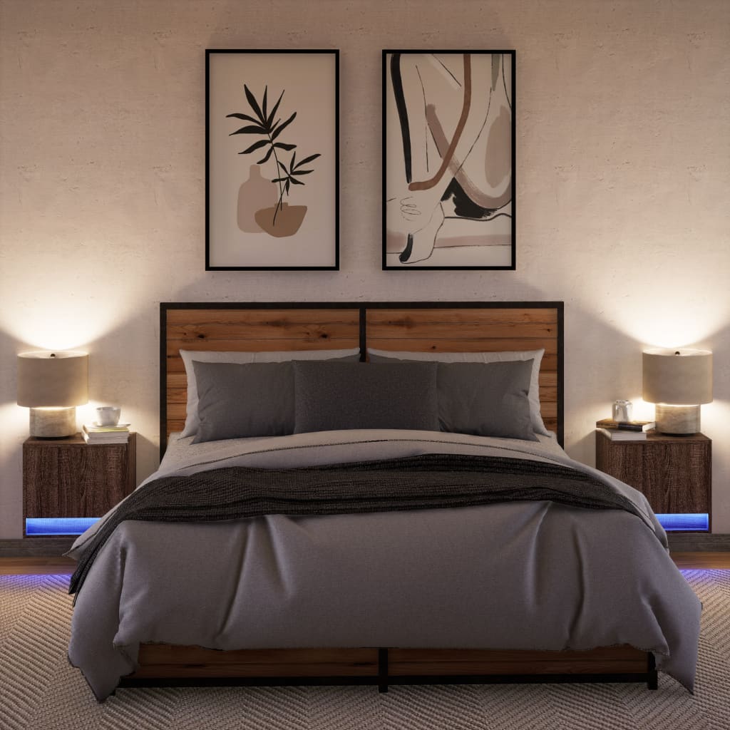 Noptiere montate pe perete cu lumini LED, 2 buc., stejar maro GartenMobel Dekor