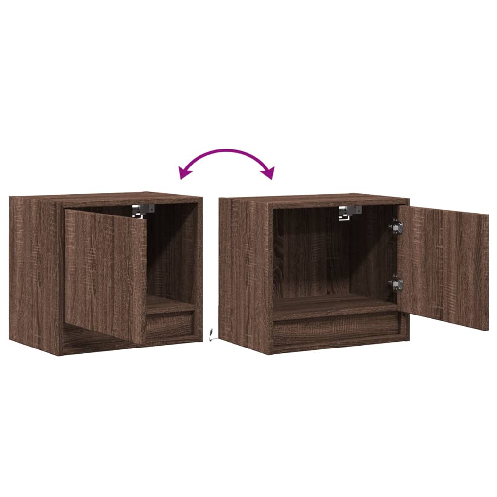 Noptiere montate pe perete cu lumini LED, 2 buc., stejar maro GartenMobel Dekor