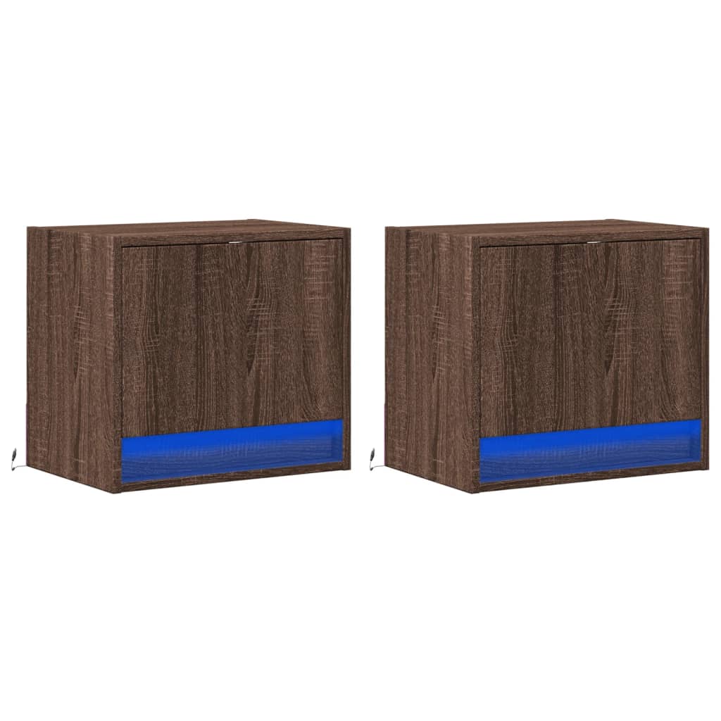 Noptiere montate pe perete cu lumini LED, 2 buc., stejar maro GartenMobel Dekor