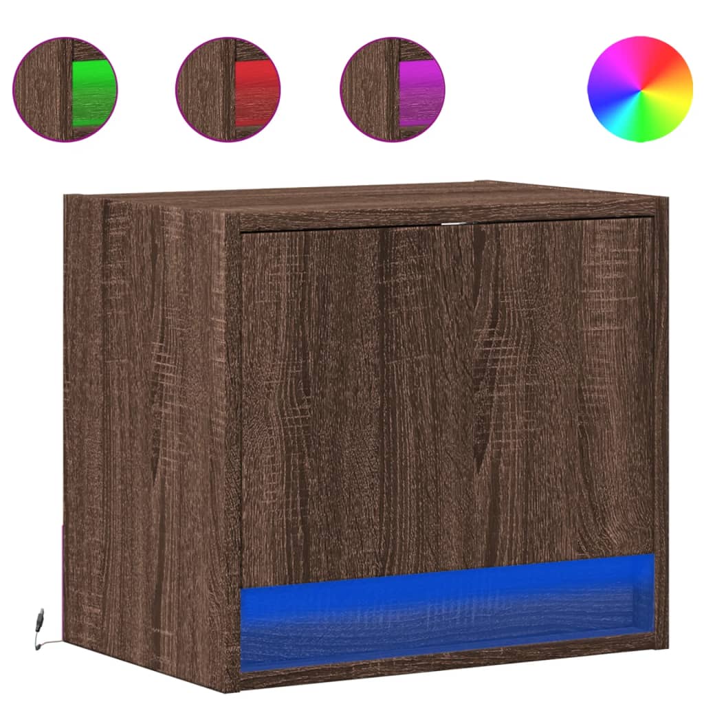 Noptiere montate pe perete cu lumini LED, 2 buc., stejar maro GartenMobel Dekor