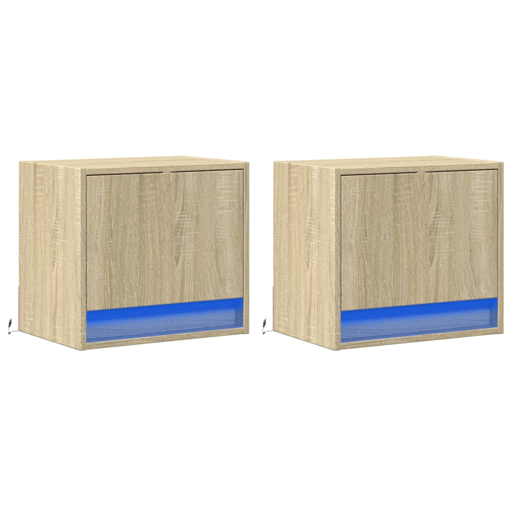 Noptiere montate pe perete cu lumini LED, 2 buc., stejar sonoma GartenMobel Dekor