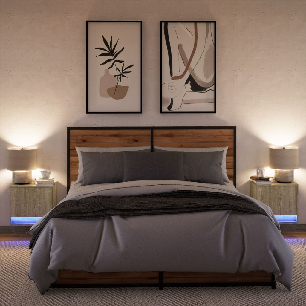 Noptiere montate pe perete cu lumini LED, 2 buc., stejar sonoma GartenMobel Dekor