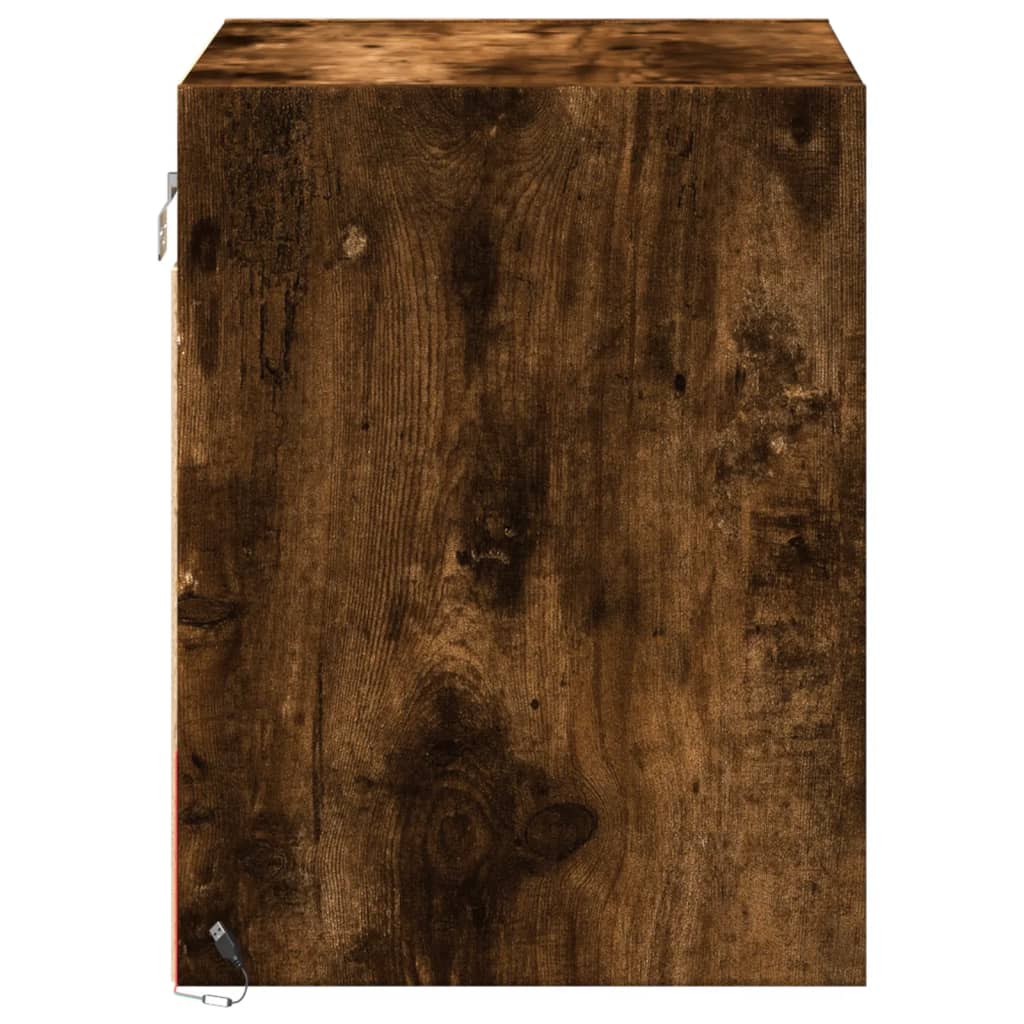 Noptiere montate pe perete cu lumini LED, 2 buc.,stejar fumuriu GartenMobel Dekor