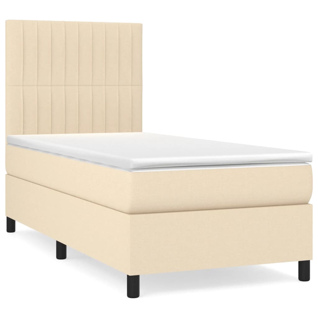 Pat box spring cu saltea, crem, 90x190 cm, textil GartenMobel Dekor