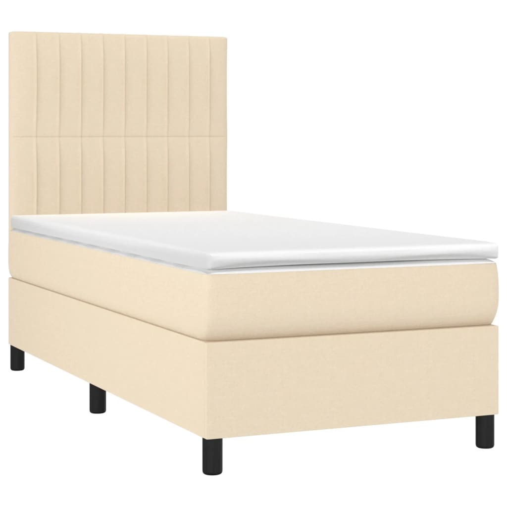 Pat box spring cu saltea, crem, 90x190 cm, textil GartenMobel Dekor