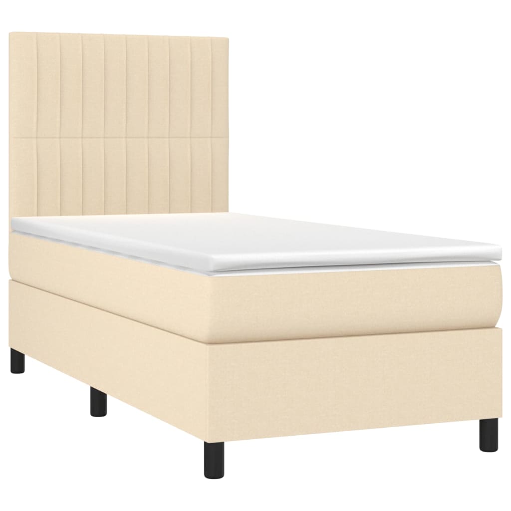 Pat box spring cu saltea, crem, 90x200 cm, textil GartenMobel Dekor