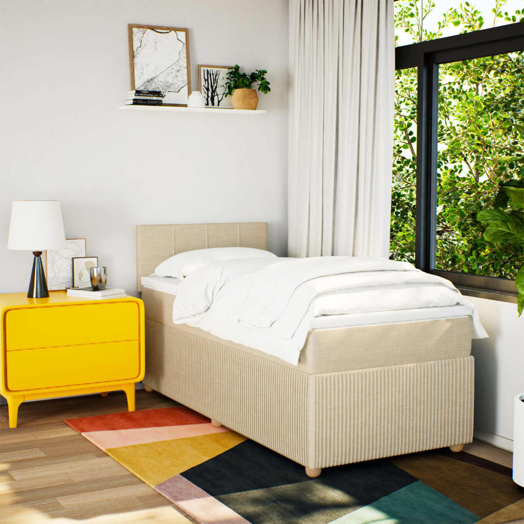 Pat box spring cu saltea, crem, 90x200 cm, textil GartenMobel Dekor