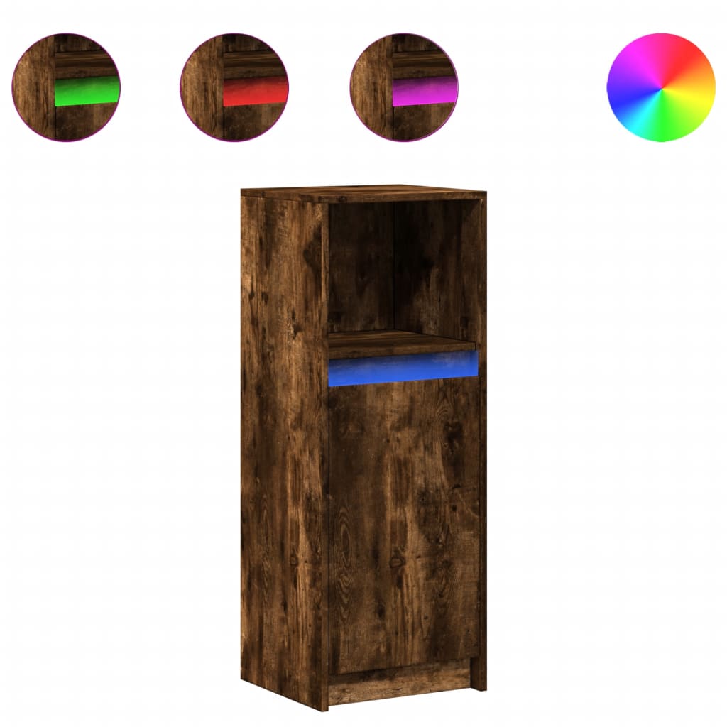 Dulap cu LED, stejar fumuriu, 38x34x100 cm, lemn prelucrat GartenMobel Dekor