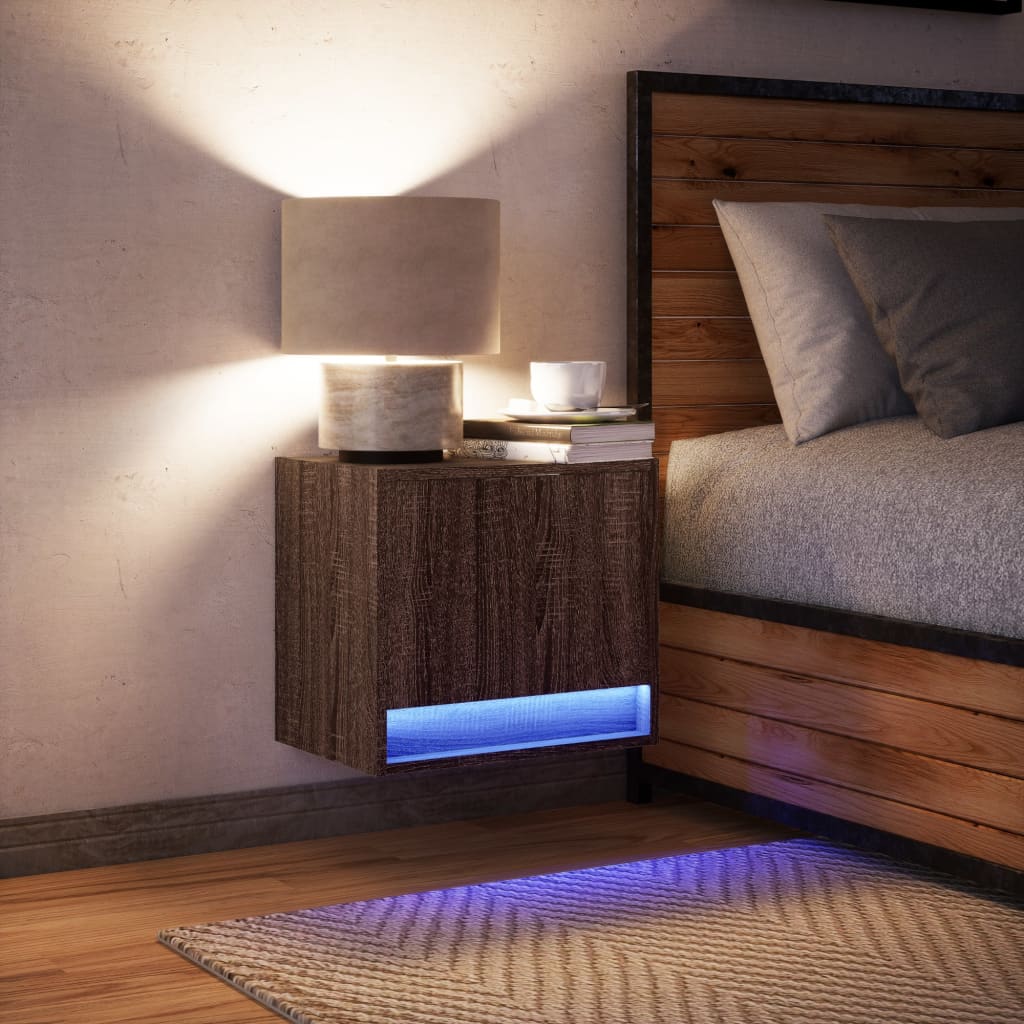 Noptieră montată pe perete cu lumini LED, stejar maro GartenMobel Dekor