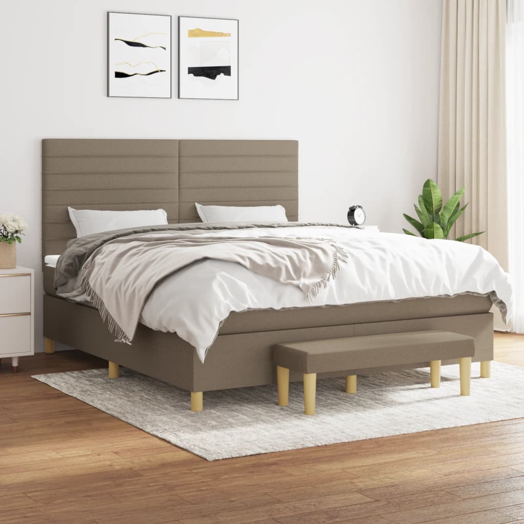 Pat box spring cu saltea, gri taupe, 160x200 cm material textil GartenMobel Dekor