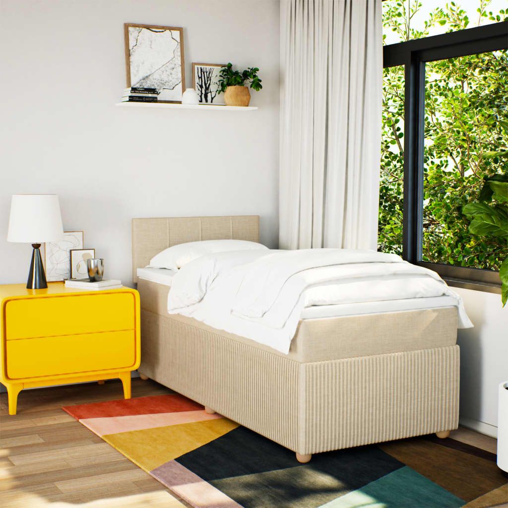 Pat box spring cu saltea, crem, 100x200 cm, textil GartenMobel Dekor