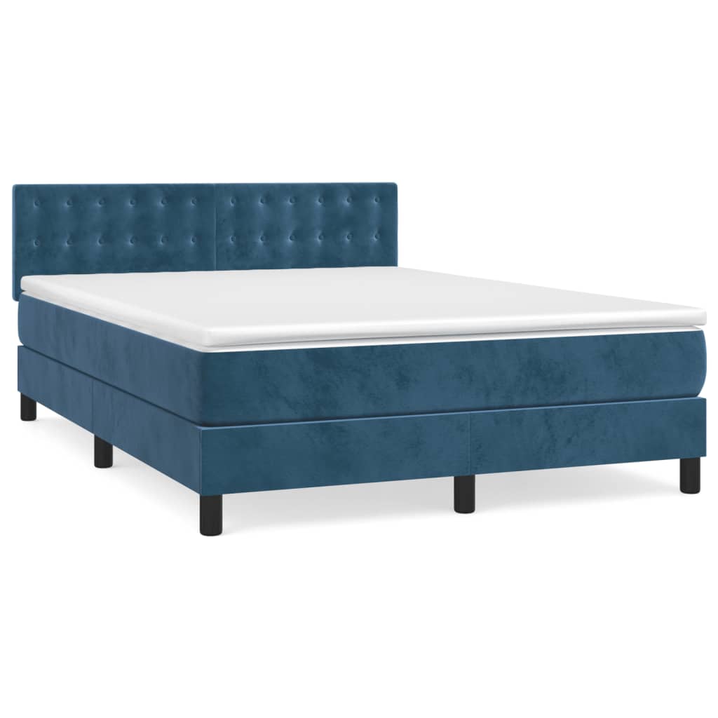 Pat box spring cu saltea, albastru închis, 140x200 cm, catifea GartenMobel Dekor