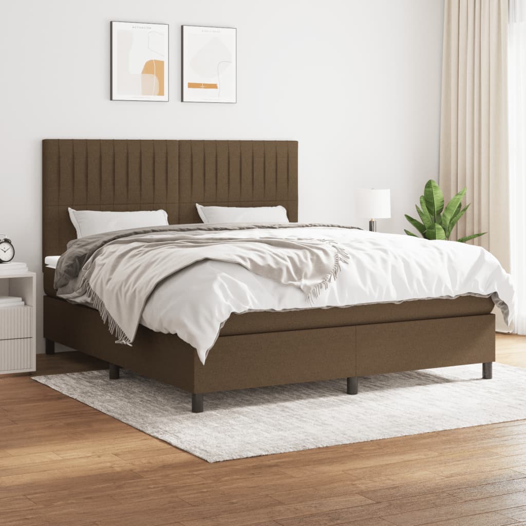 Pat box spring cu saltea, maro închis, 160x200 cm, textil GartenMobel Dekor