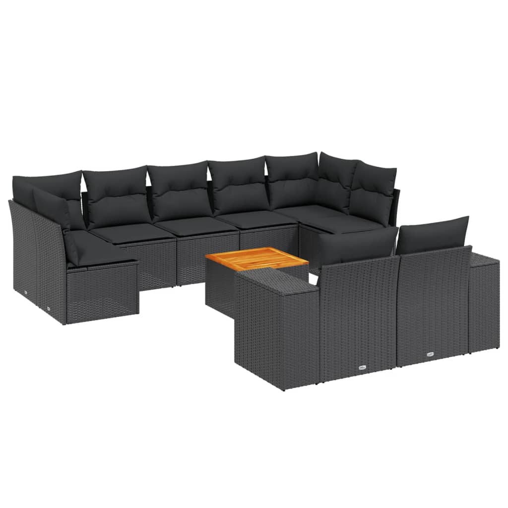 Set canapele de grădină cu perne, 10 piese, negru, poliratan GartenMobel Dekor