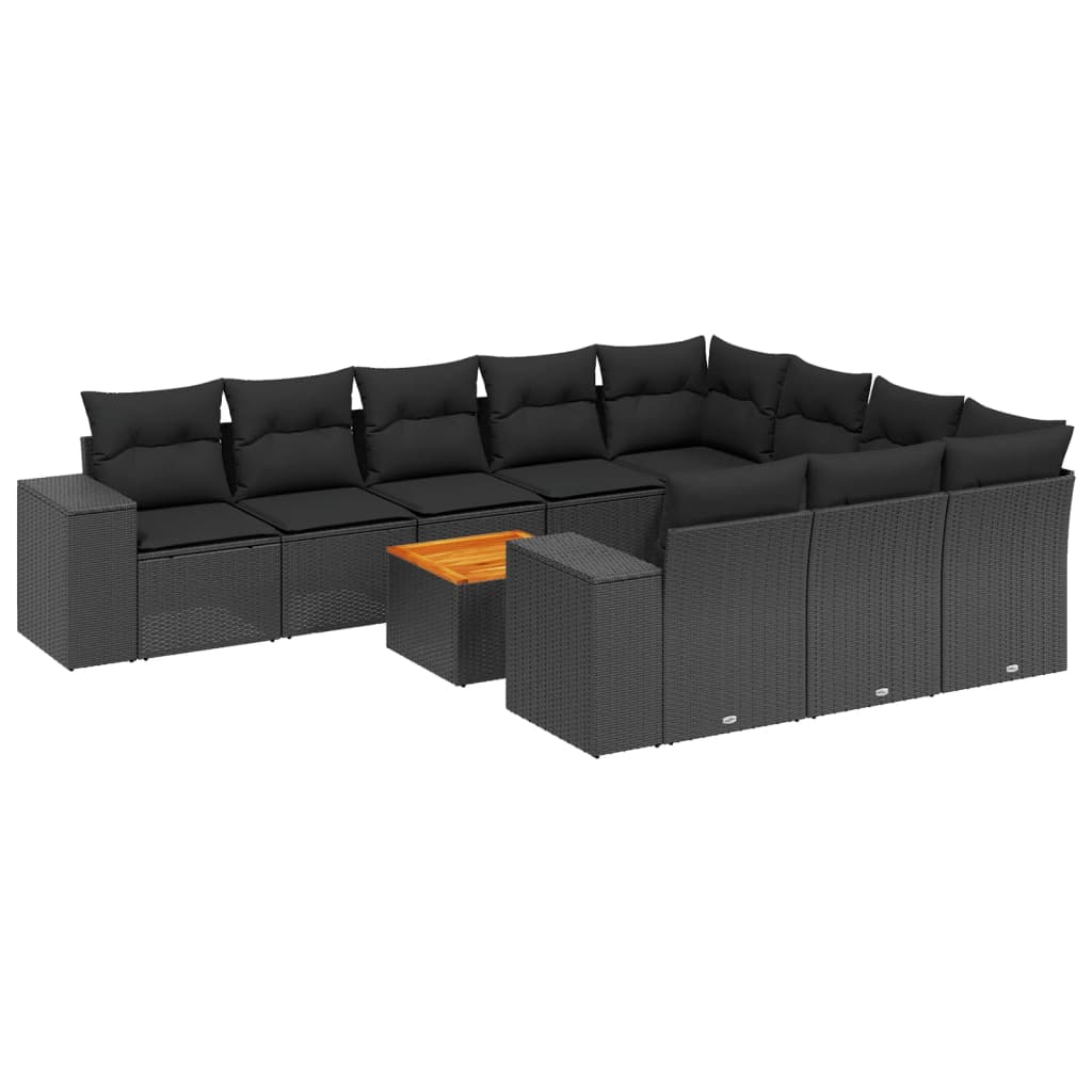 Set canapele de grădină cu perne, 11 piese, negru, poliratan GartenMobel Dekor
