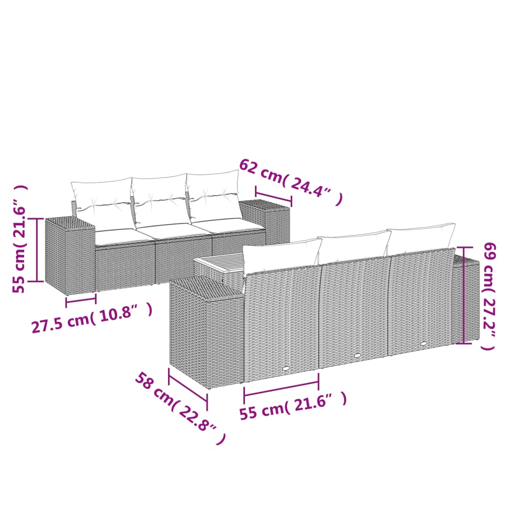Set canapele de grădină cu perne, 7 piese, negru, poliratan GartenMobel Dekor