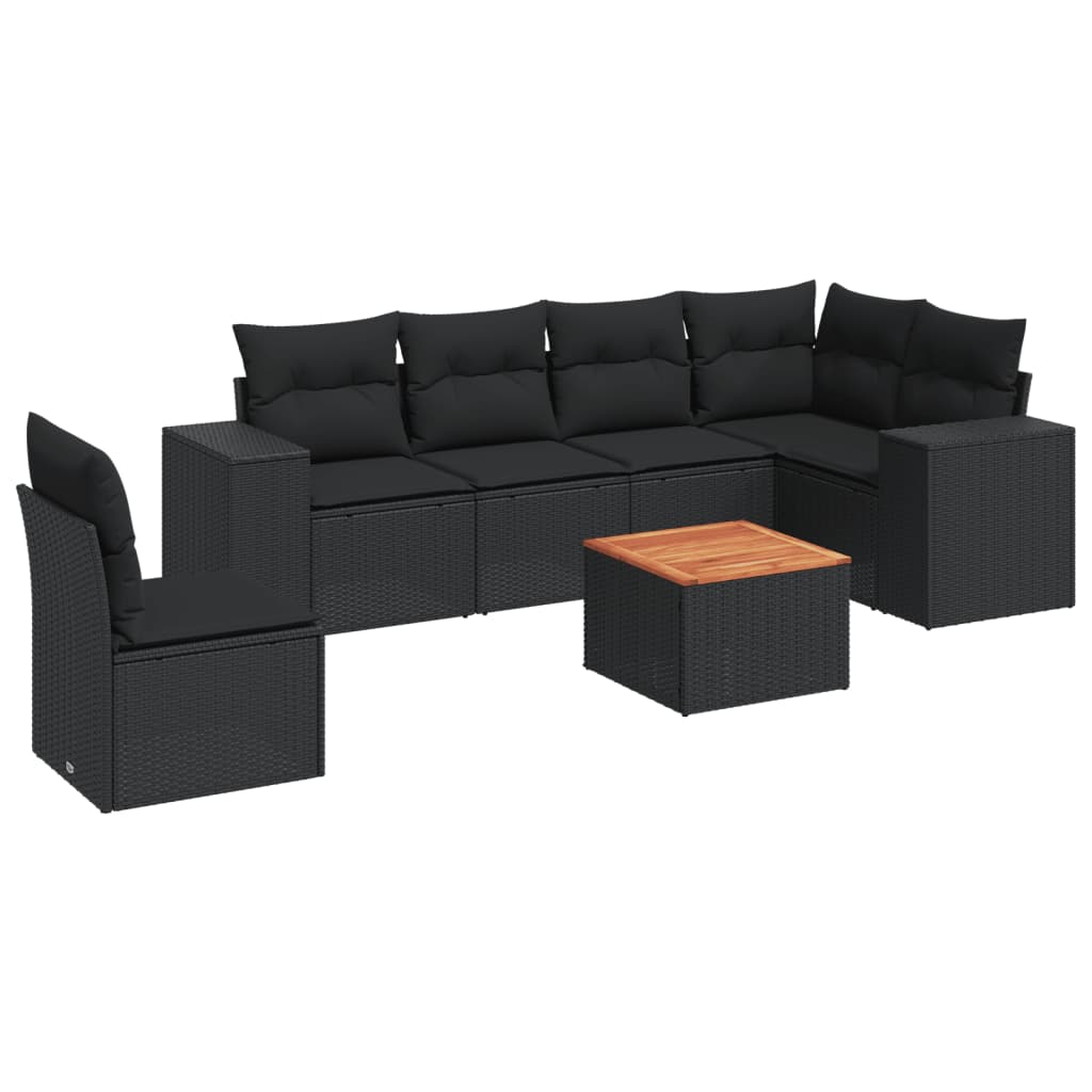 Set canapele de grădină cu perne, 7 piese, negru, poliratan GartenMobel Dekor
