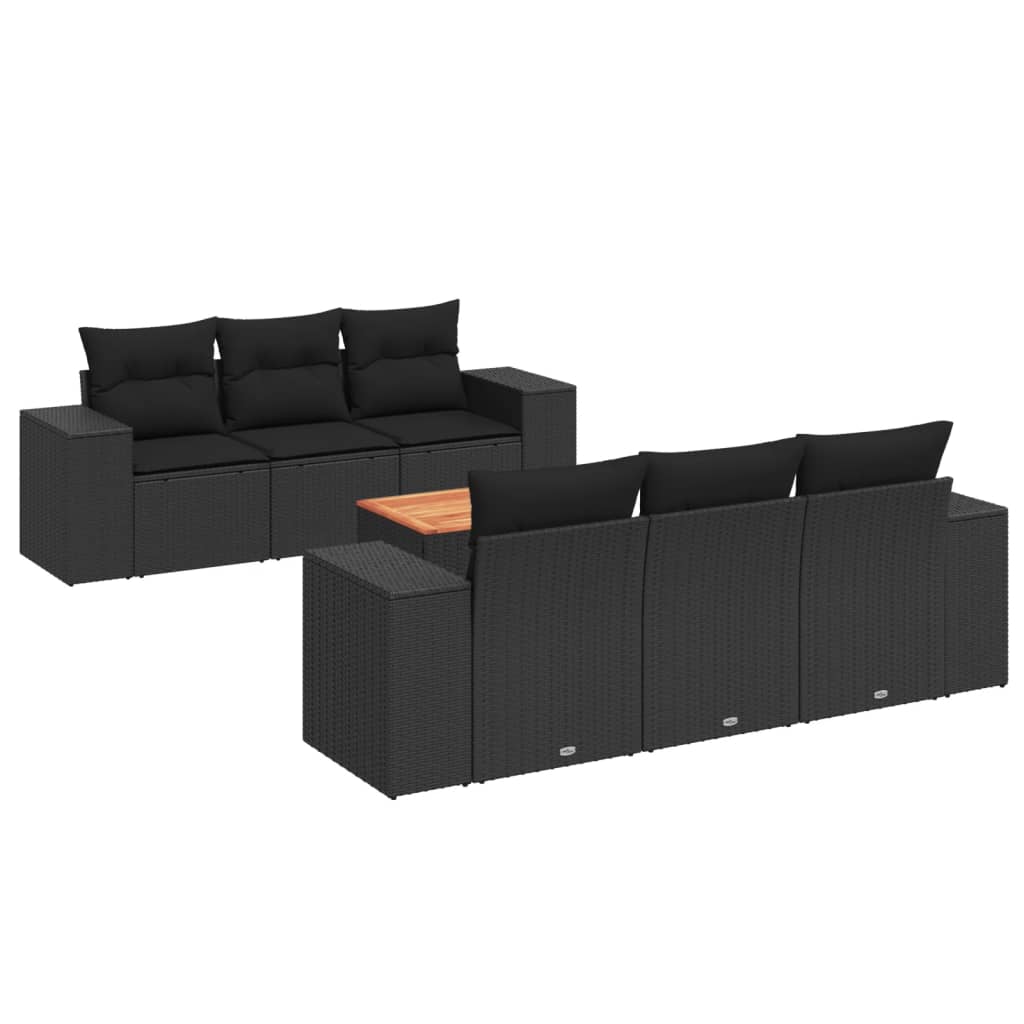 Set canapele de grădină cu perne, 7 piese, negru, poliratan GartenMobel Dekor