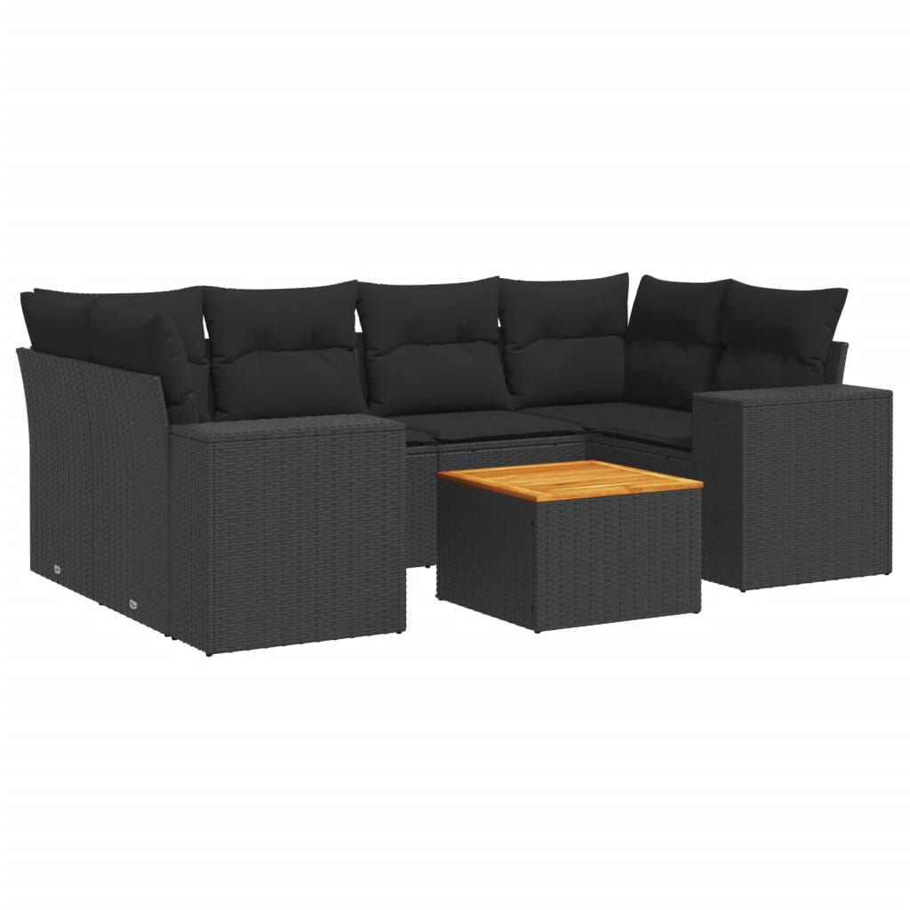 Set canapele de grădină cu perne, 7 piese, negru, poliratan GartenMobel Dekor