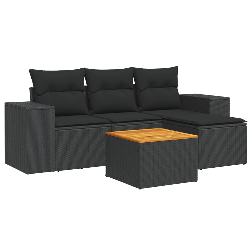 Set mobilier de grădină cu perne, 5 piese, negru, poliratan GartenMobel Dekor