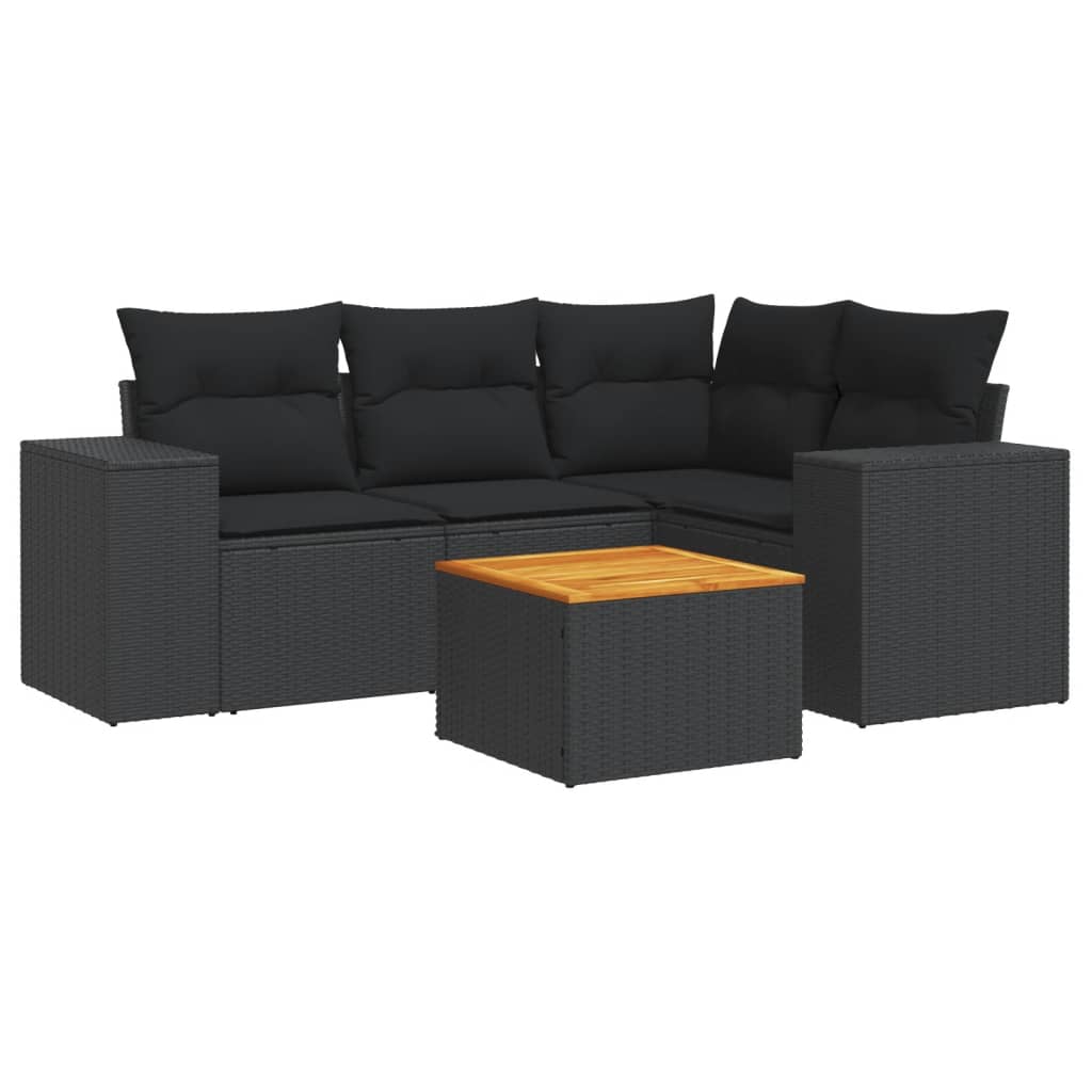 Set mobilier de grădină cu perne, 5 piese, negru, poliratan GartenMobel Dekor
