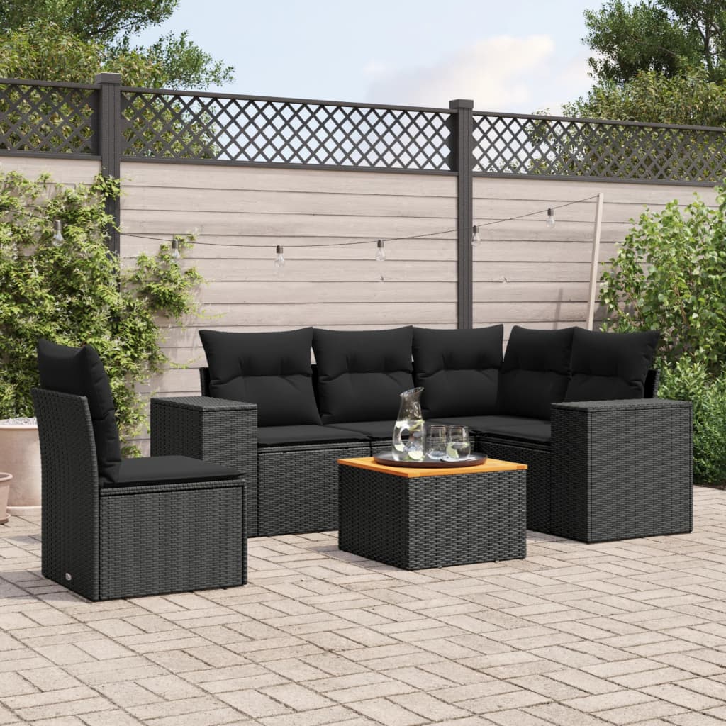 Set mobilier de grădină cu perne, 6 piese, negru, poliratan GartenMobel Dekor