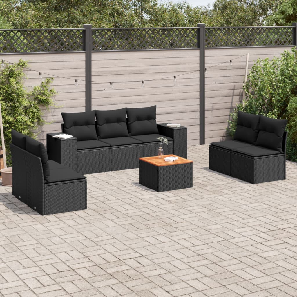 Set mobilier de grădină cu perne, 8 piese, negru, poliratan GartenMobel Dekor
