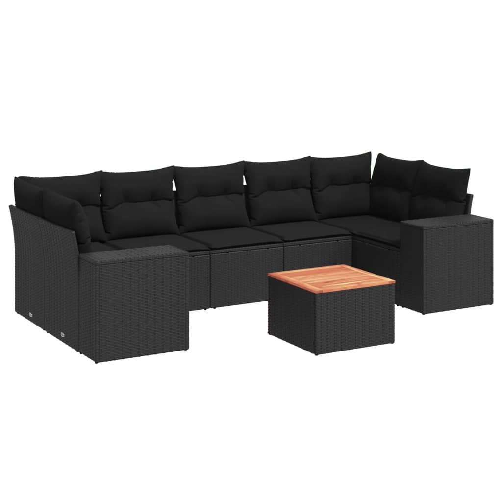 Set mobilier de grădină cu perne, 8 piese, negru, poliratan GartenMobel Dekor