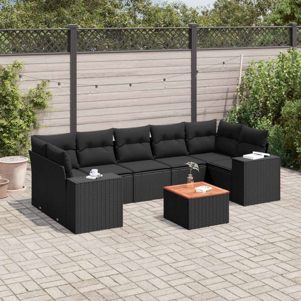 Set mobilier de grădină cu perne, 8 piese, negru, poliratan GartenMobel Dekor