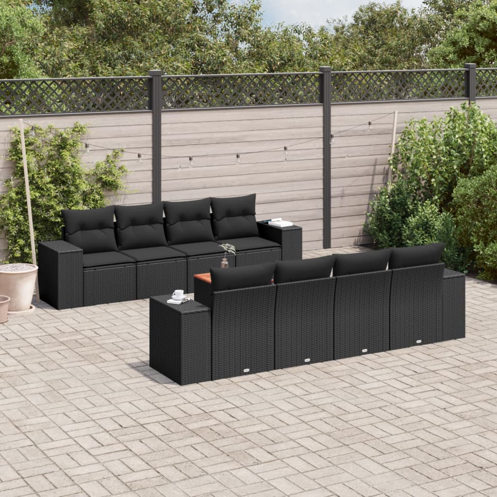 Set mobilier de grădină cu perne, 9 piese, negru, poliratan GartenMobel Dekor