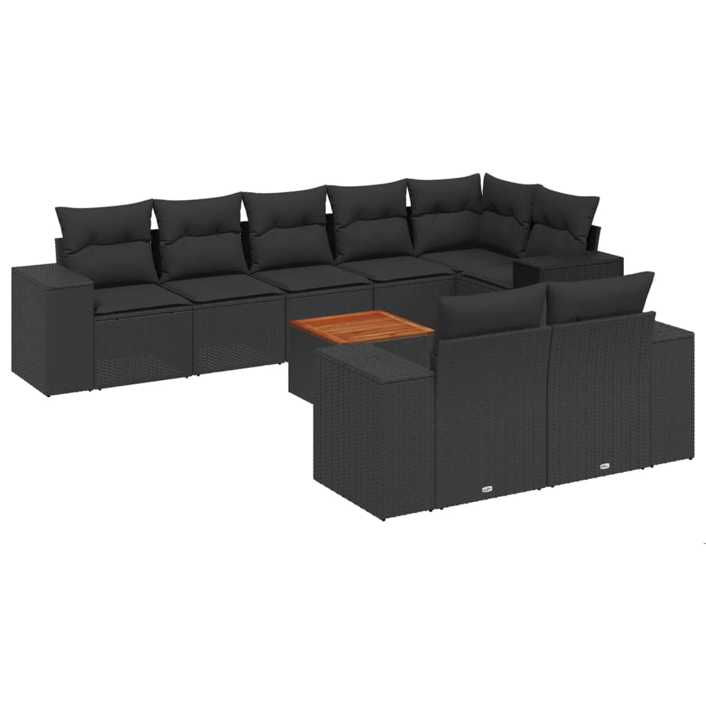 Set mobilier de grădină cu perne, 9 piese, negru, poliratan GartenMobel Dekor