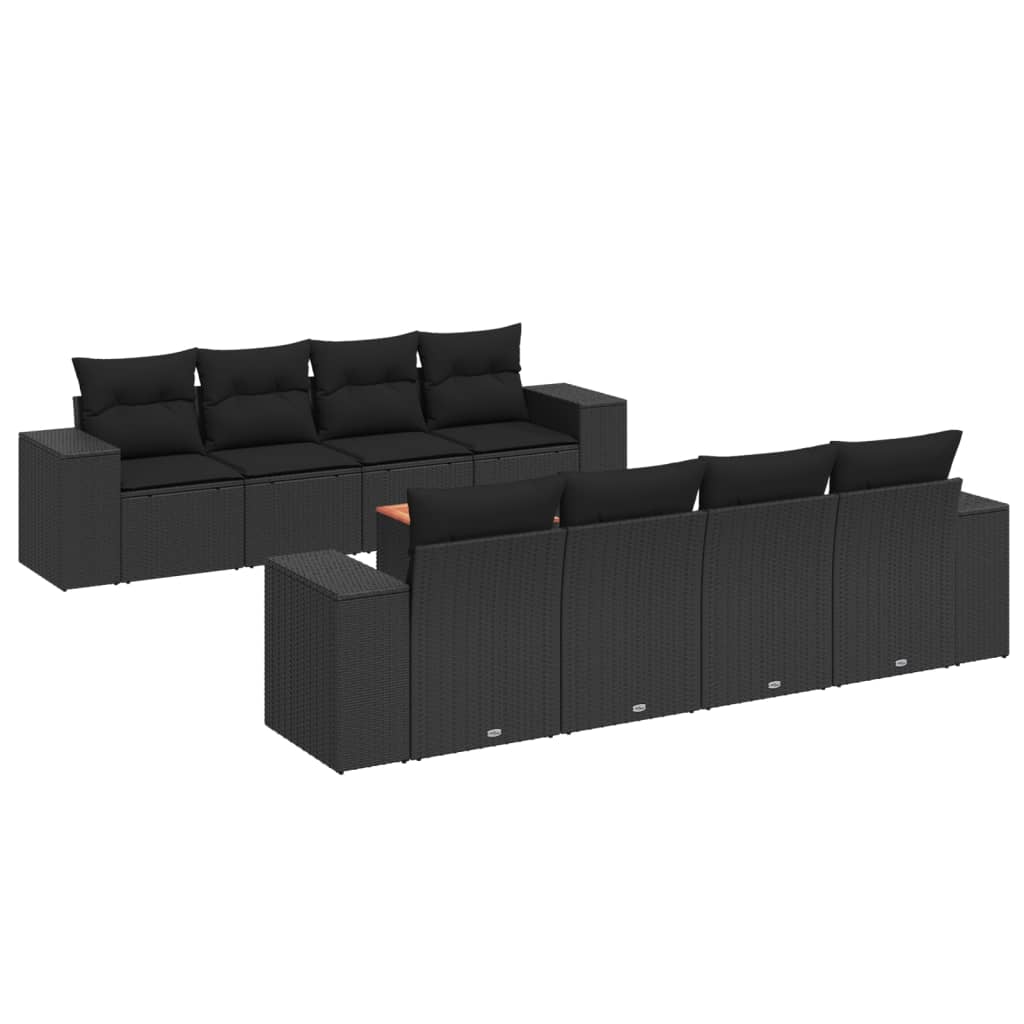 Set mobilier de grădină cu perne, 9 piese, negru, poliratan GartenMobel Dekor