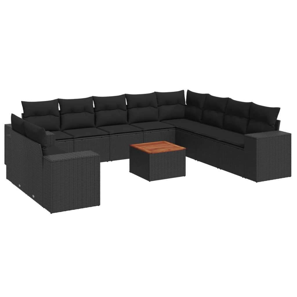 Set canapele de grădină cu perne, 11 piese, negru, poliratan GartenMobel Dekor