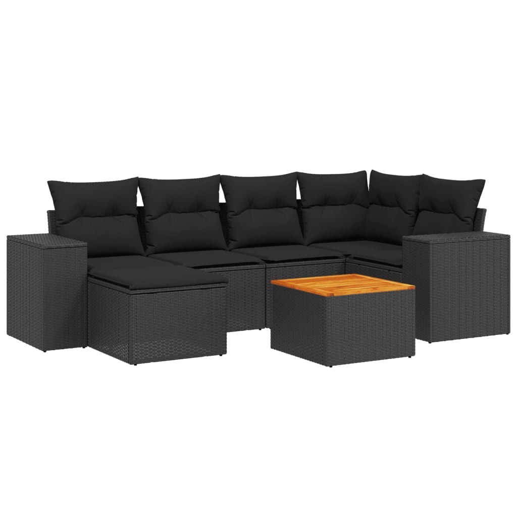 Set canapele de grădină cu perne, 7 piese, negru, poliratan GartenMobel Dekor
