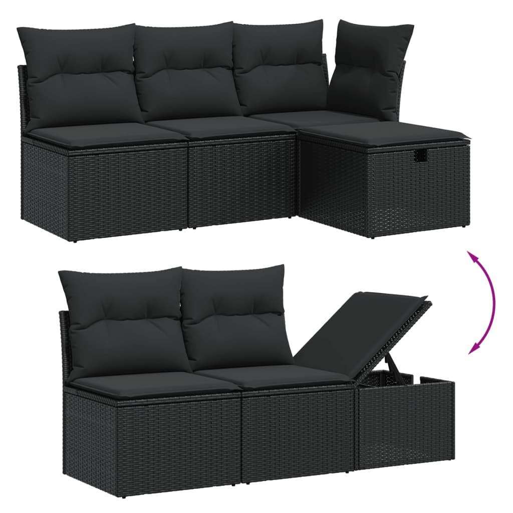 Set canapele de grădină cu perne, 7 piese, negru, poliratan GartenMobel Dekor