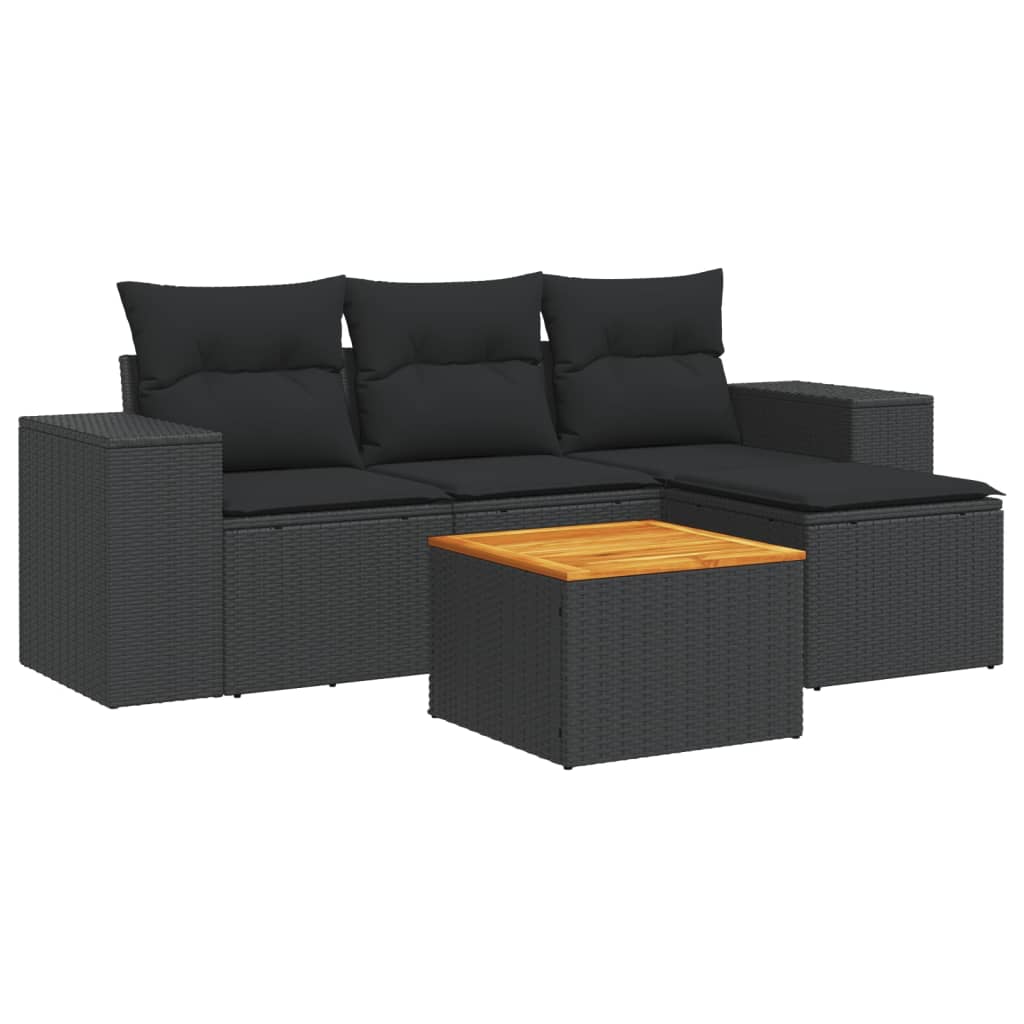 Set mobilier de grădină cu perne, 5 piese, negru, poliratan GartenMobel Dekor