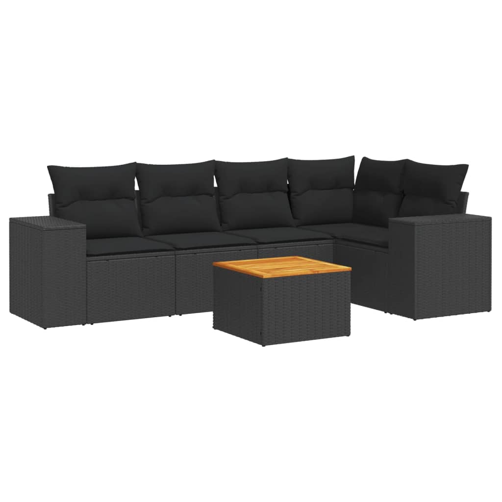 Set mobilier de grădină cu perne, 6 piese, negru, poliratan GartenMobel Dekor